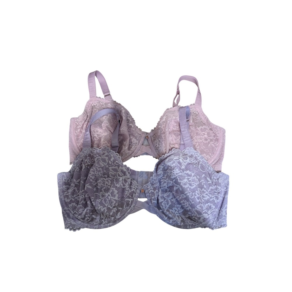 Savage X Fenty Lace Underwire Bra Womens 40H Purple Pink Floral 2 Pack